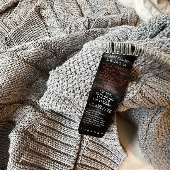 🛍️Topshop Cable Knit Crew Neck Cropped Sweater M/L in BatWing Sleeves - Picture 9 of 10